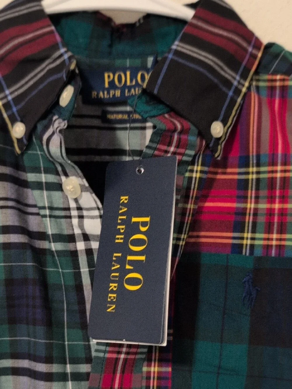 Polo by Ralph Lauren Red, Green, White Plaid Patchwork Button-Down Shirt